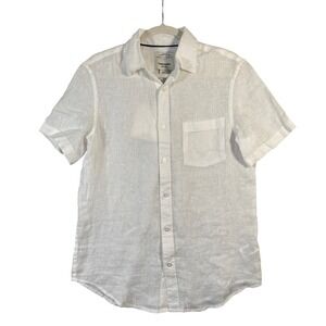 Thom Aaron Mens S White Linen Short Sleeve Button Up Casual Shirt Lt Weight Vaca